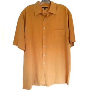 Saltaire Mens Button Down Shirt Sleeve Shirt Linen Blend Muted Yellow Size Large